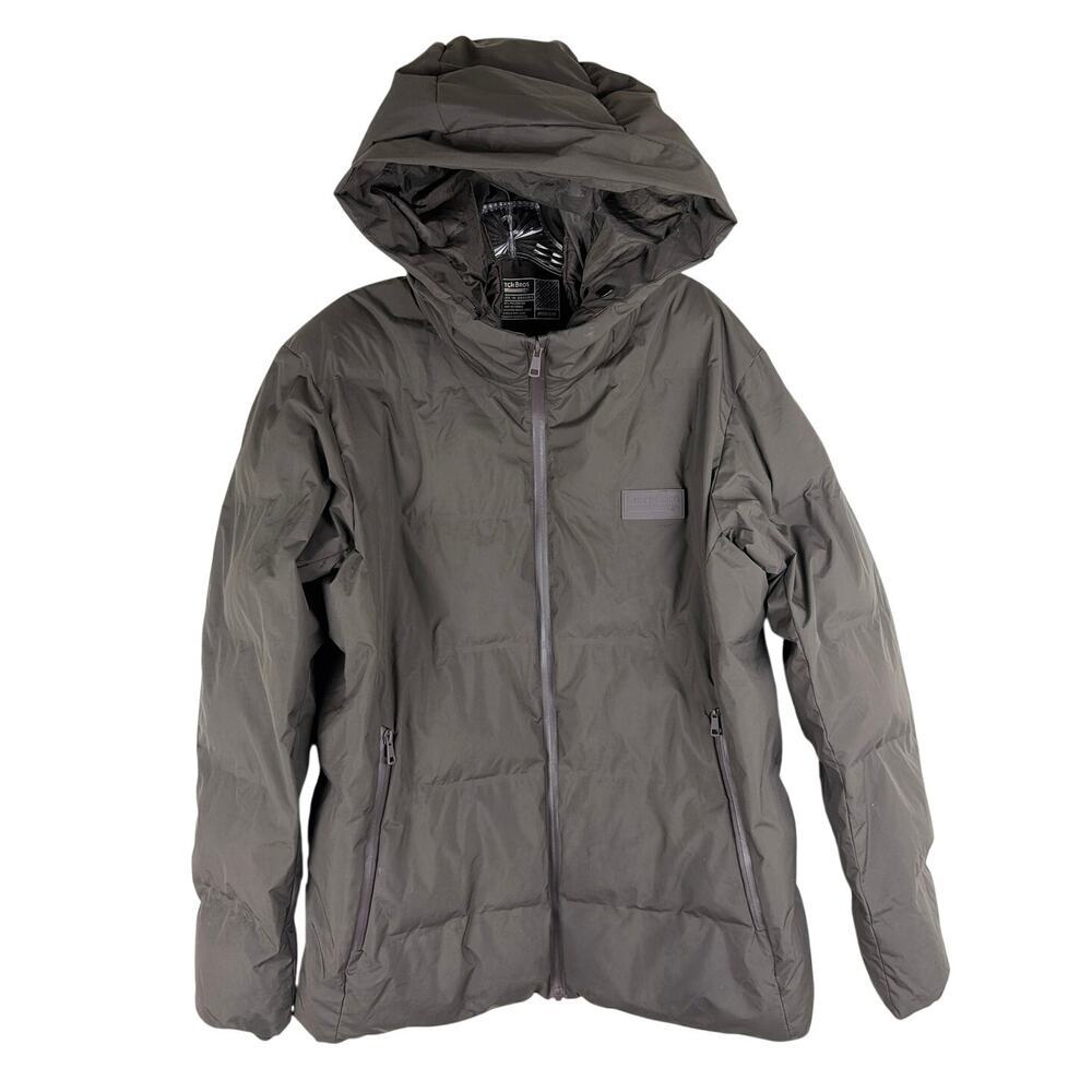 Dutch Bros Coffee Jacket Mens Medium Brown Hooded Puffer Full Zip Insulated